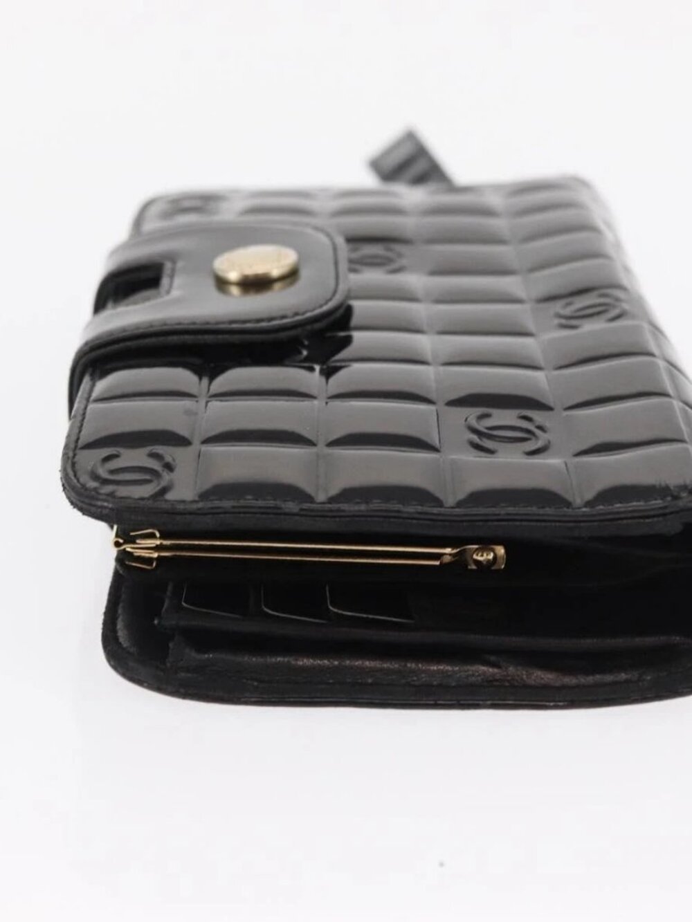 CHANEL Choco Bar line Long Wallet Patent leather Black CC Auth bs32174 - Picture 8 of 16